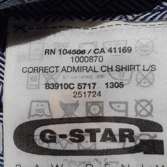 G-Star Raw Correct Men's Admiral Shirt Long Sleeve Blue Diamond Pattern Medium - Picture 6 of 10